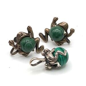 FROGS! Sterling silver Mexico Aventurine Earrings w/Sterling Frog Pendant